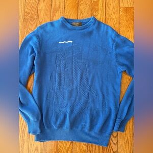 Vintage Thane 100% Cotton Sweater Blue Textured Sailing Boat Design Large
